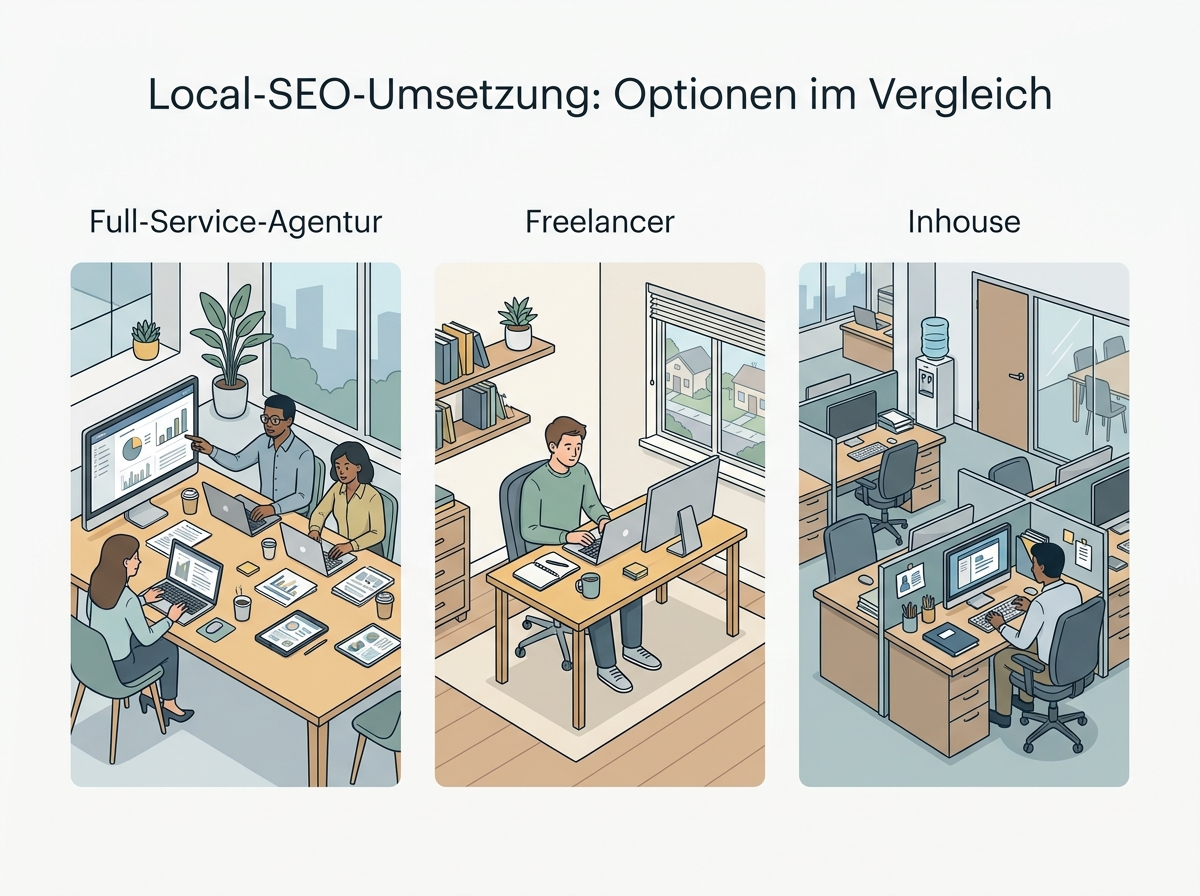 Vergleichsgrafik: Local SEO Agentur in Brandenburg finden: Worauf KMU bei der Auswahl achten sollten