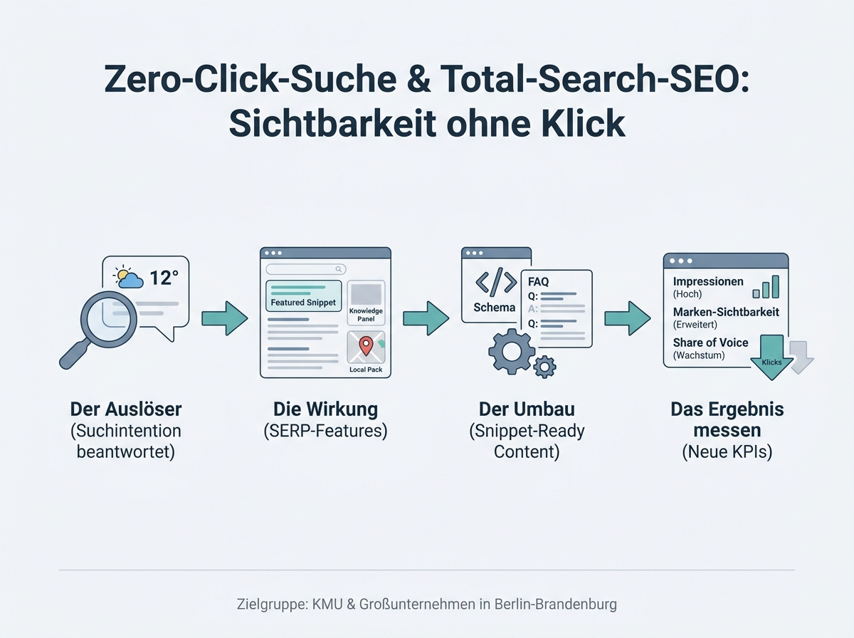 Ablaufdiagramm: Zero-Click-Suche & Total-Search-SEO: Sichtbarkeit ohne Klick