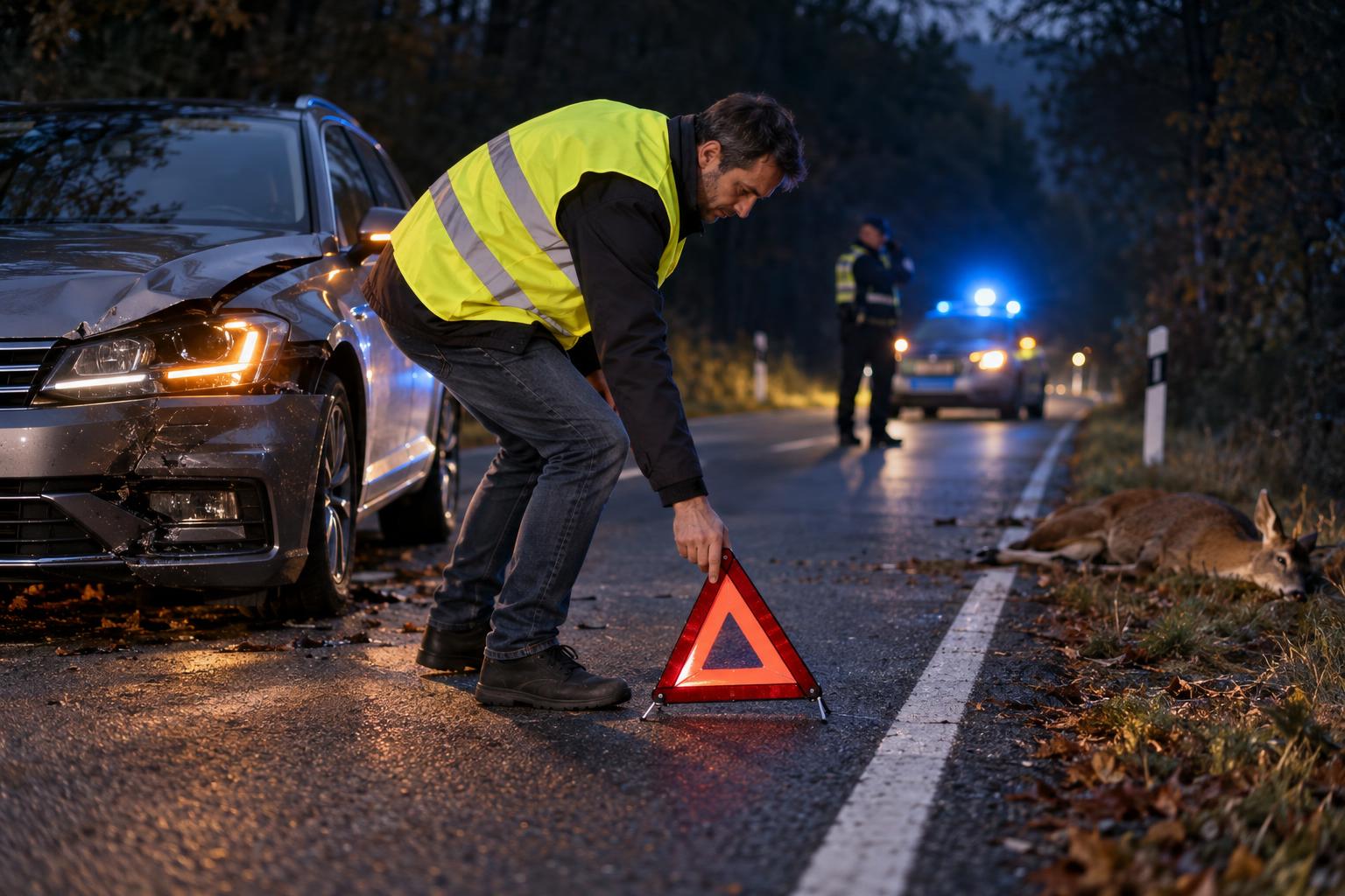Schritt 4: Nach dem Wildunfall die Unfallstelle sichern