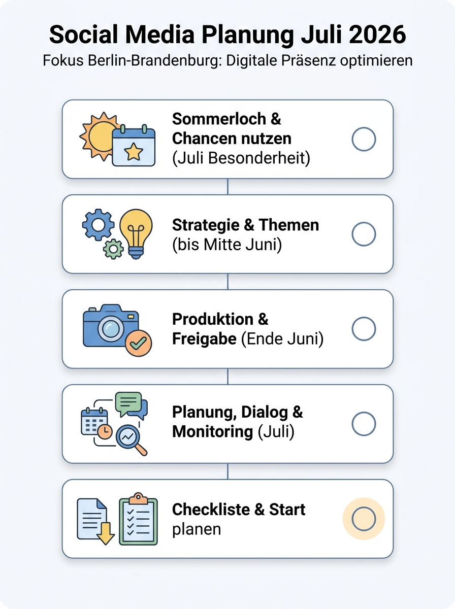 Checklisten-Visual: Social Media Planung Juli 2026