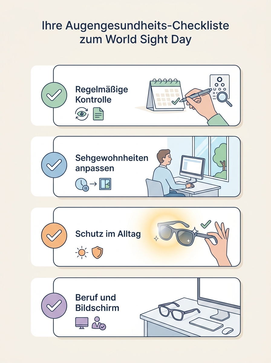 Checklisten-Visual: Aufklärung rund um Augengesundheit anlässlich des World Sight Day