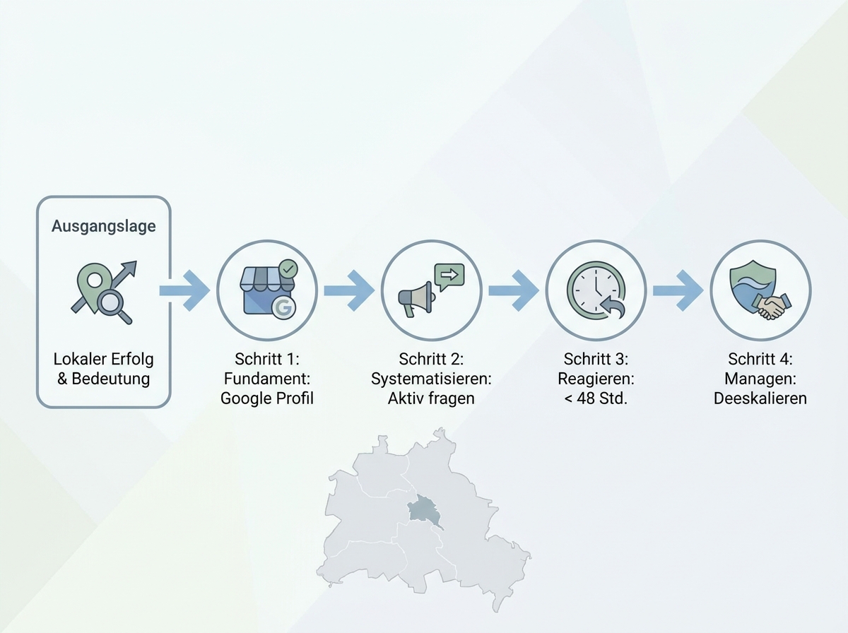 Ablaufdiagramm: Die Bedeutung von Online-Bewertungen, wie man systematisch mehr positive Bewertungen erhält und mit negativen umgeht