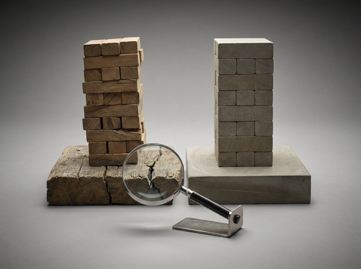 Vergleich zweier Fundament-Modelle als Sinnbild für unterschiedlichen technischen Website-Zustand