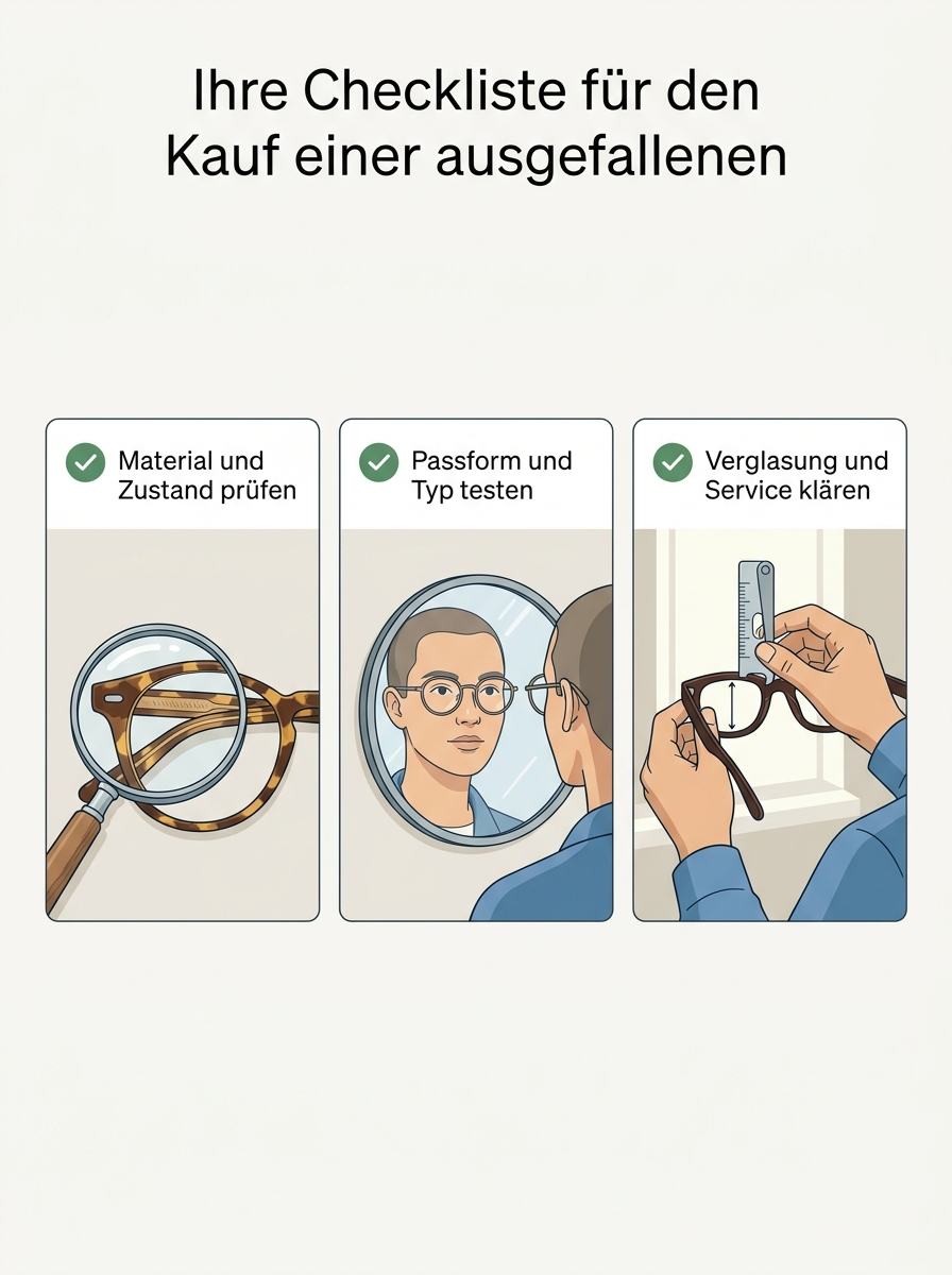 Checklisten-Visual: Unterhaltsamer Blick auf ungewöhnliche und ausgefallene Fassungen aus dem Vintage-Sortiment