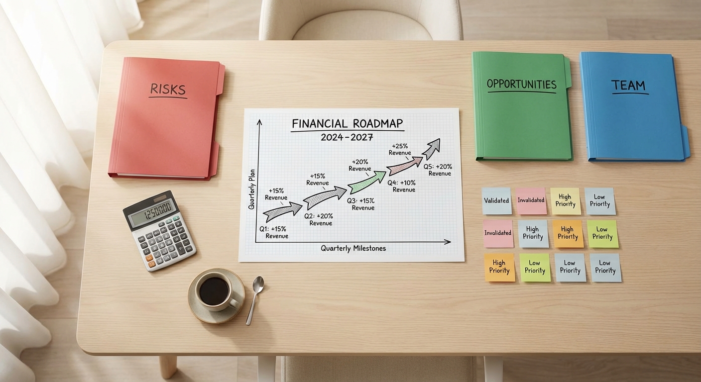 Strategische Finanzplanung mit Risiko- und Chancenanalyse auf modernem Arbeitsplatz