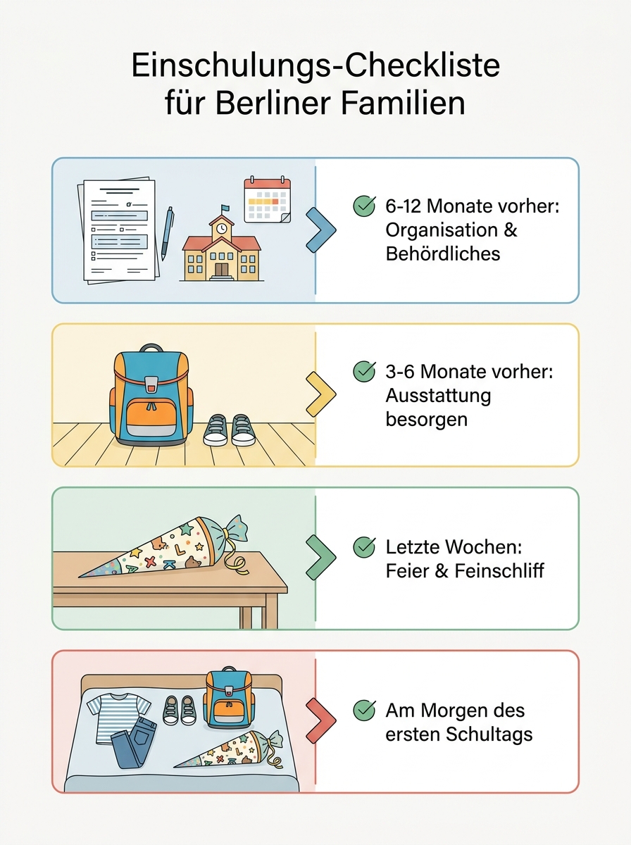Checklisten-Visual: Lokaler Ratgeber rund um die Einschulung in Berlin mit praktischen Tipps – inklusive der richtigen Schuhwahl